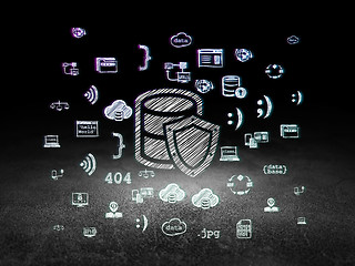 Image showing Programming concept: Database With Shield in grunge dark room