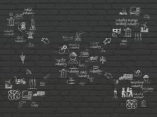 Image showing Grunge background: Black Brick wall texture with Painted Hand Drawn Industry Icons