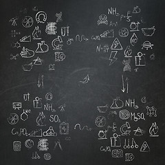 Image showing Education background: School Board with Painted Hand Drawn Science Icons