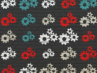 Image showing Marketing concept: Gears icons on wall background