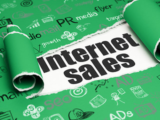 Image showing Advertising concept: black text Internet Sales under the piece of  torn paper