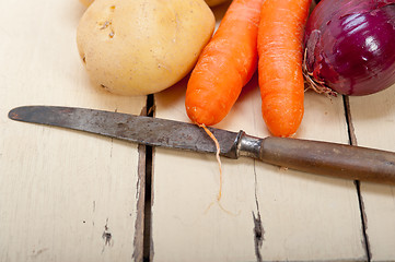 Image showing basic vegetable ingredients carrot potato onion 