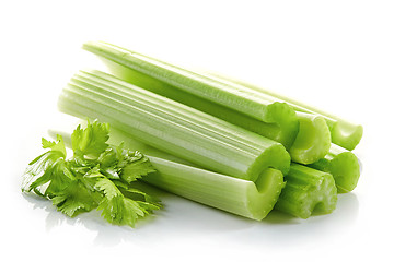 Image showing green celery sticks and leaf