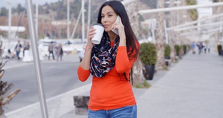 Image showing Pretty chic young woman chatting on a mobile