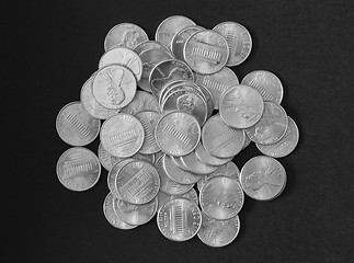 Image showing Black and white Dollar coins 1 cent wheat penny