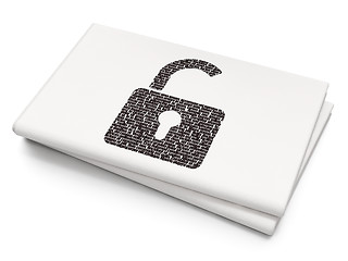 Image showing Privacy concept: Opened Padlock on Blank Newspaper background