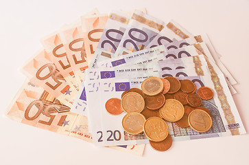 Image showing  Euros coins and notes vintage