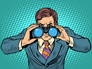 Image showing Businessman looking through binoculars. Lead vision Navigator