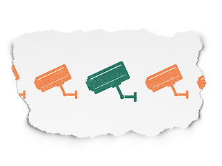 Image showing Privacy concept: cctv camera icon on Torn Paper background