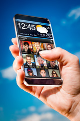 Image showing Smartphone with transparent screen in human hands.