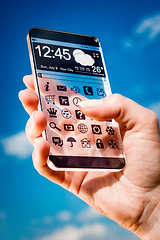 Image showing Smartphone with transparent screen in human hands.