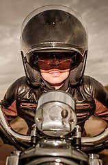 Image showing Biker girl on a motorcycle