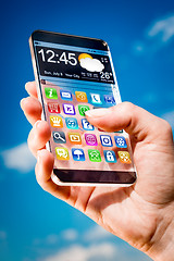 Image showing Smartphone with transparent screen in human hands.