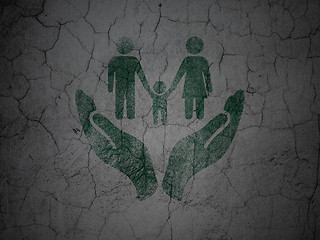 Image showing Insurance concept: Family And Palm on grunge wall background