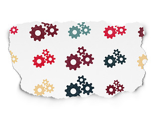 Image showing Data concept: Gears icons on Torn Paper background