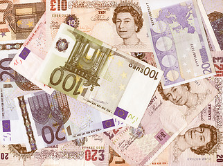 Image showing  Euro and Pound Money vintage