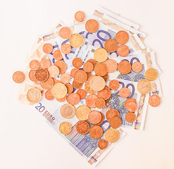 Image showing  Euros coins and notes vintage