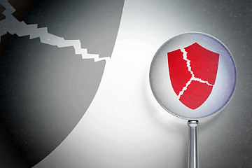 Image showing Protection concept:  Broken Shield with optical glass on digital background
