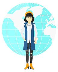 Image showing Business woman standing on globe background.