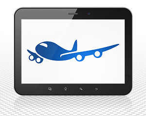 Image showing Vacation concept: Tablet Pc Computer with Airplane on display