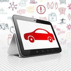 Image showing Travel concept: Tablet Computer with Car on display