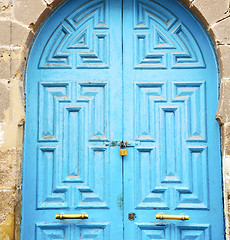 Image showing antique door in morocco africa blue wood and metal rusty