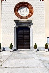 Image showing  lombardy     crugnola old   church   brick tower sidewalk italy