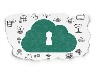 Image showing Cloud technology concept: Cloud With Keyhole on Torn Paper background