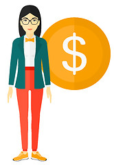 Image showing Successful business woman with dollar coin.