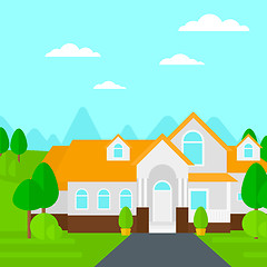 Image showing Background of house with beautiful landscape and driveway.