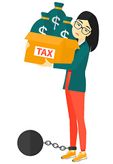 Image showing Chained woman with bags full of taxes. 