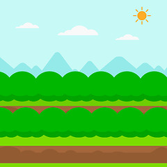 Image showing Background of field rows with green bushes.