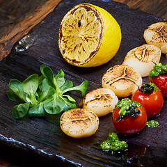 Image showing Sea Scallop with Cherry Tomato