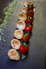 Image showing Sea Scallop with Cherry Tomato
