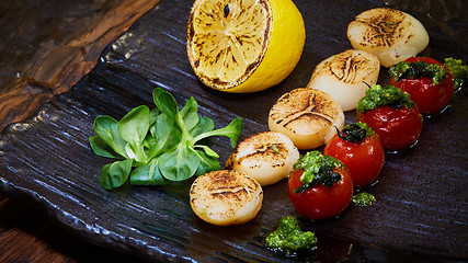 Image showing Sea Scallop with Cherry Tomato