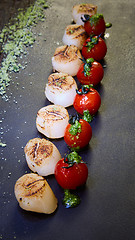 Image showing Sea Scallop with Cherry Tomato