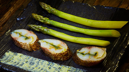 Image showing fish fillet with green asparagus