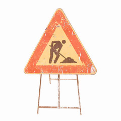 Image showing  Roads works sign vintage