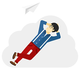 Image showing Businessman relaxing on cloud.