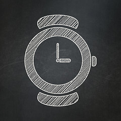 Image showing Timeline concept: Hand Watch on chalkboard background