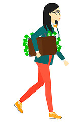 Image showing Woman with suitcase full of money.