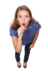 Image showing Female blowing a whistle and pointing at you