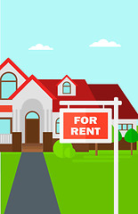 Image showing Background of house with for rent real estate sign.