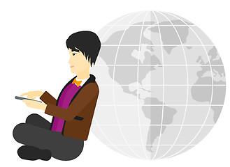 Image showing Man sitting near globe.