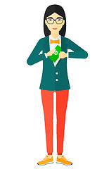 Image showing Woman putting money in pocket.