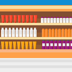 Image showing Background of shelves in supermarket with toiletry.