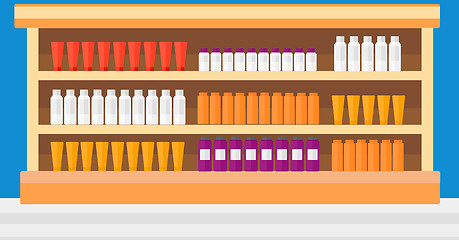 Image showing Background of shelves in supermarket with toiletry.