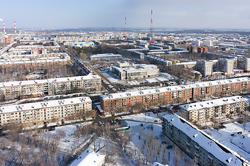 Image showing Residential district with TV towers. Tyumen.Russia