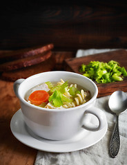 Image showing bowl of chicken and vegetable soup