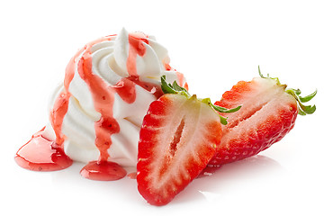 Image showing whipped cream with strawberry sauce